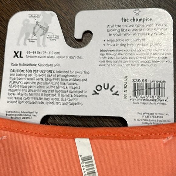 NWT Youly Dog Harness XL Peach Color *Benefits Animals* - Picture 3 of 7
